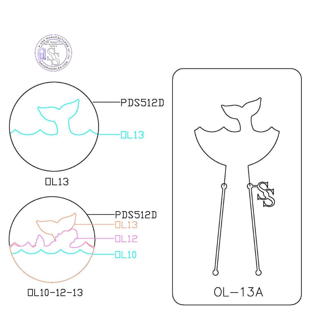 PANCAKE DIE OVERLAY-13 OL-13 Lg. WHALES TAIL/OCEAN